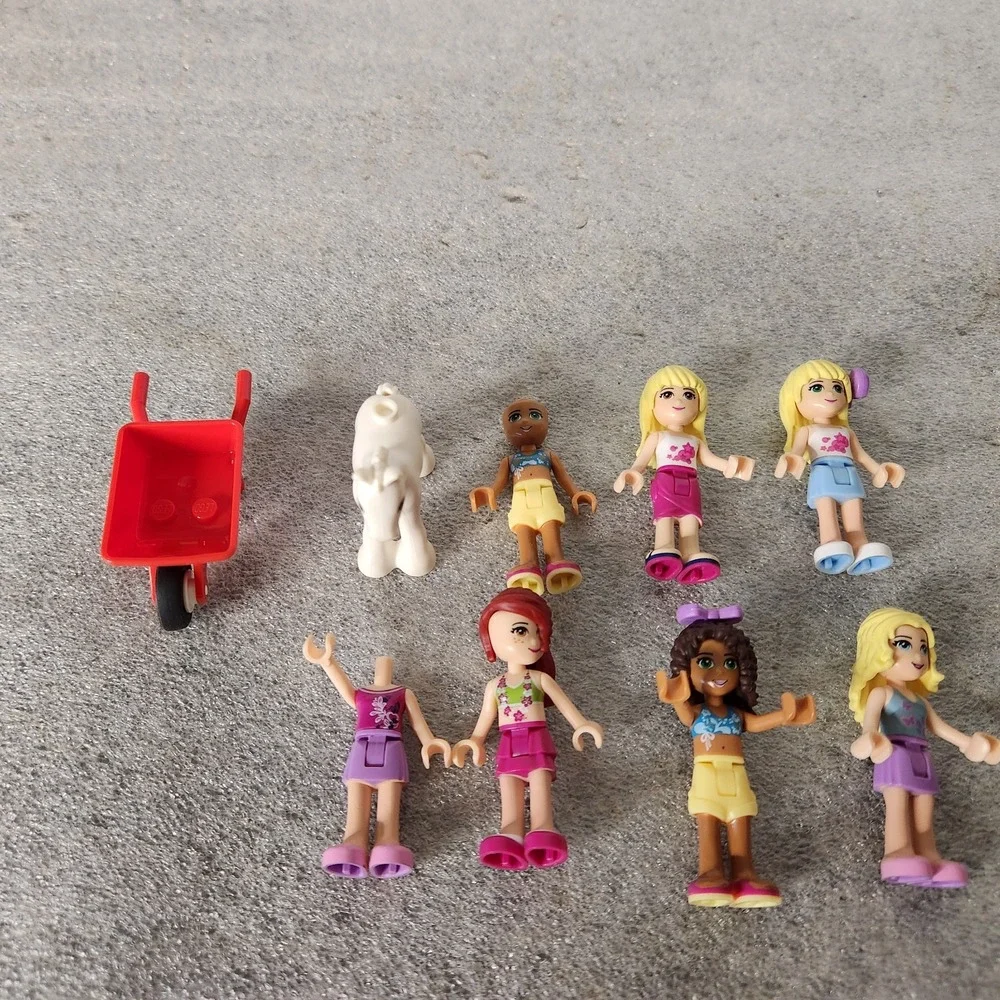 LEGO‎ Friends Mini Doll Figure Lot 7 Figures Horse Red Wheelbarrow Accessories